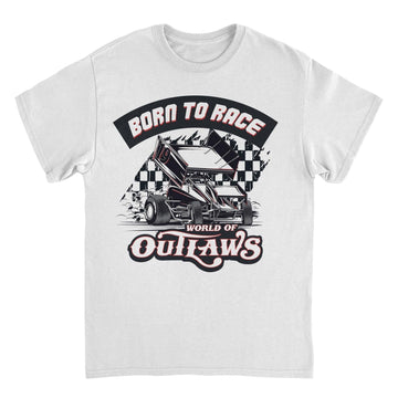 World of Outlaws Born to Race Black Flag White T-Shirt
