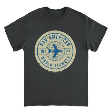 Pan Am 1927 World Airways Plane Badge Logo Black T-Shirt