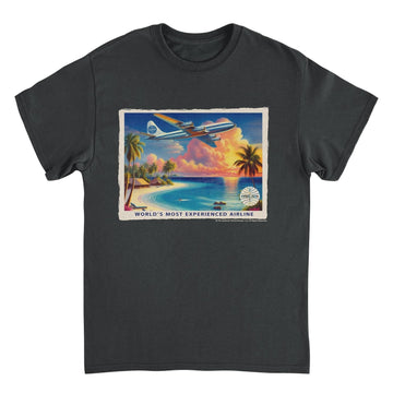 Pan Am Vintage Beach Plane Scene Black T-Shirt