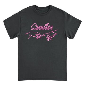 Classic Paintings Neon Creation Michelangelo Black T-Shirt